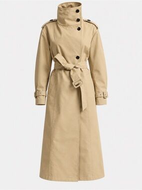 Avec Les Filles Belted Cotton Blend Trench Coat Tan High Collar Size L
